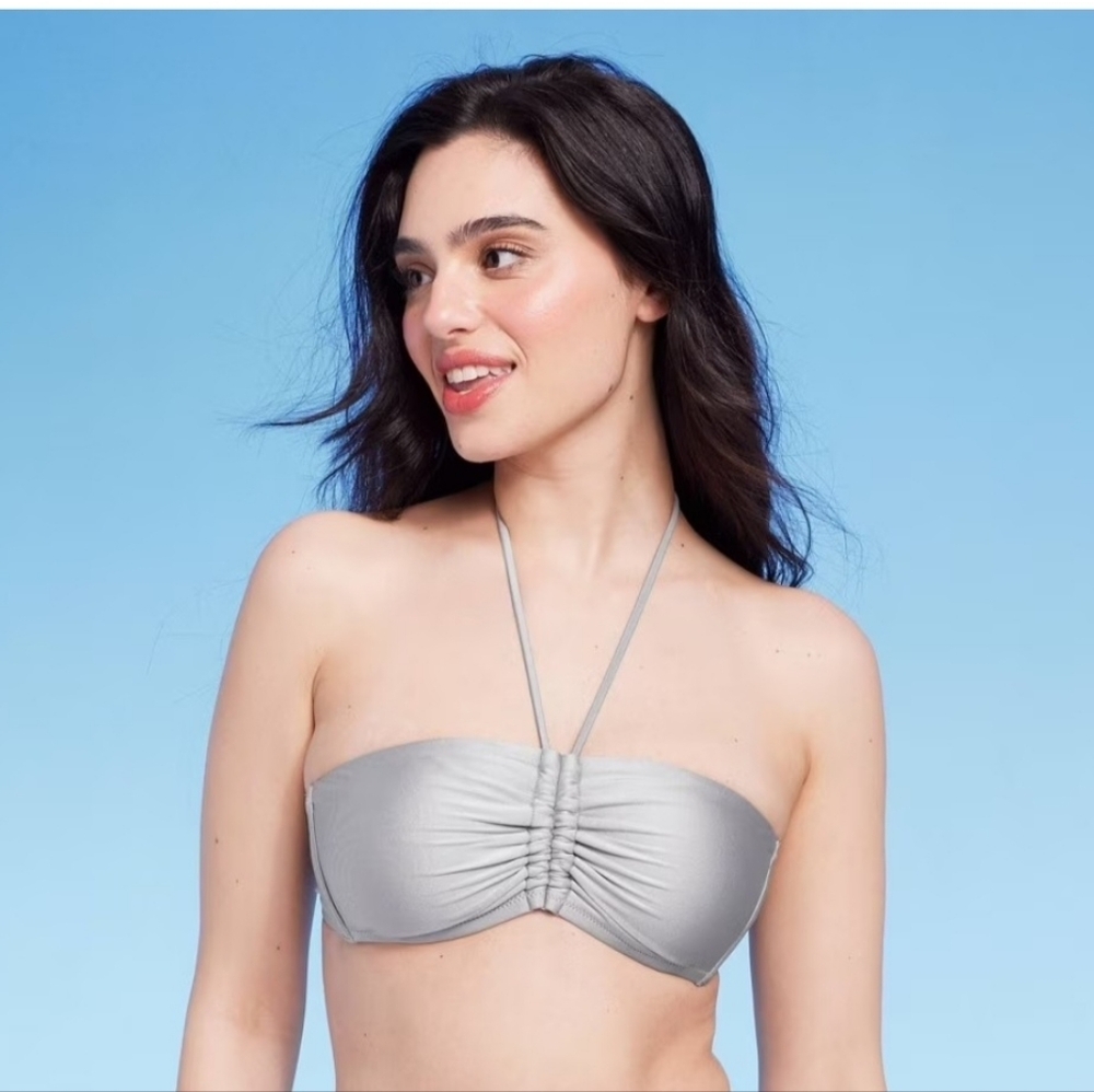 a new day Silver Strapless Ruched Bikini Top